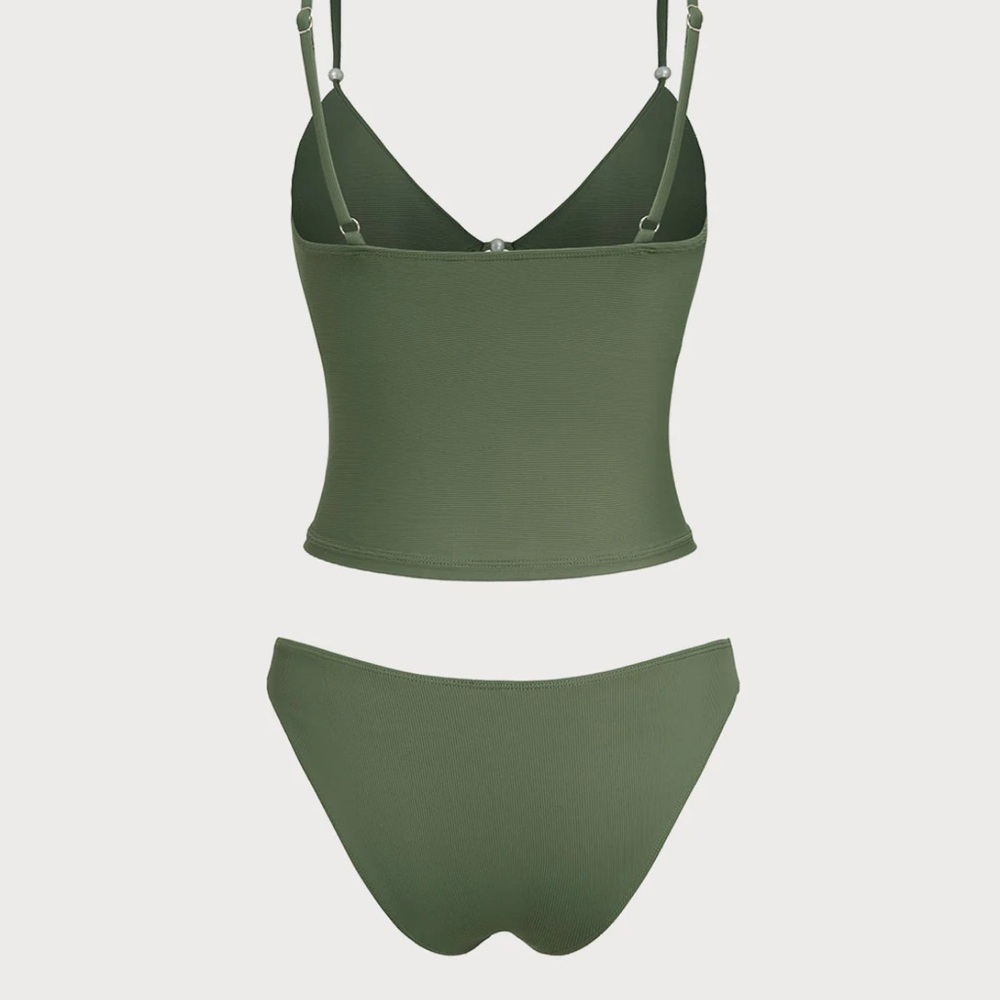 Samiol Grey Green Ribbed Fake Two-Piece Tankini Set - Picture 5 of 5